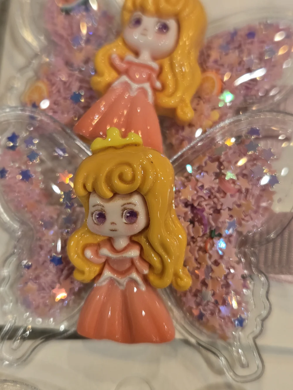 Princess Hair Clips Resin Charm with Glitter Stars